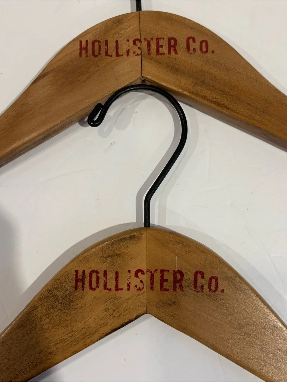 Vintage Hollister Co Wooden Clothes Hangers Store Advertising RED LOGO Lot of 2